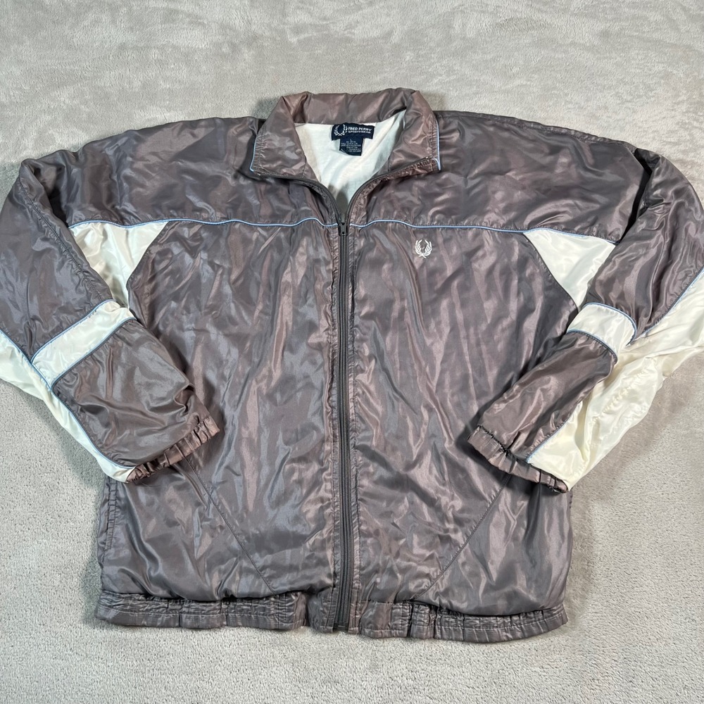 Vintage Fred Perry Sportswear Track Jacket Mens Large Gray Nylon Windbreaker L